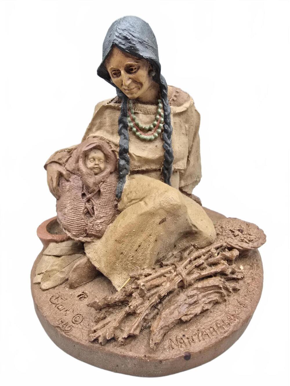 Handcrafted Native American Woman and Baby Figurine Sculpture by Tom Clark